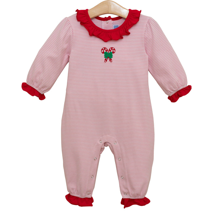 Candy Cane Embroidery Ruffle Romper