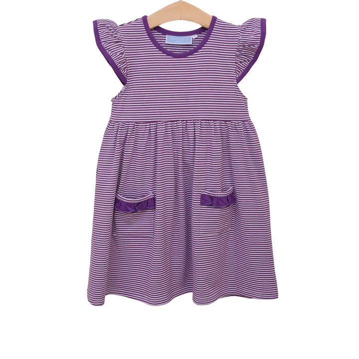 Lucy Game Day Dress- Purple Stripe