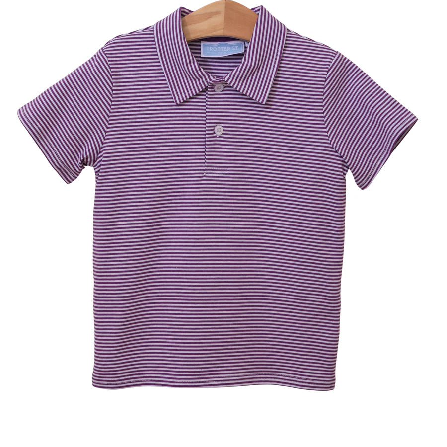 Henry Game Day Polo- Purple Stripe