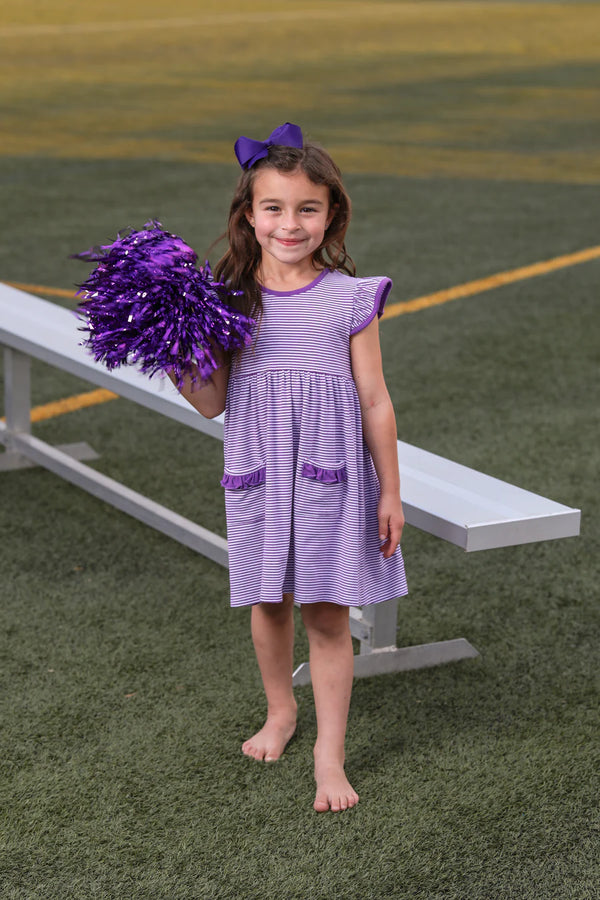 Lucy Game Day Dress- Purple Stripe