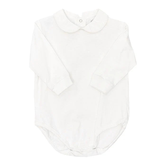 White Knit - Boy Long Sleeve Piped Onesie