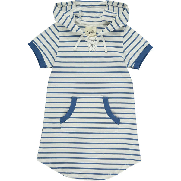 Tracey Dress in Navy Ivory Stripe