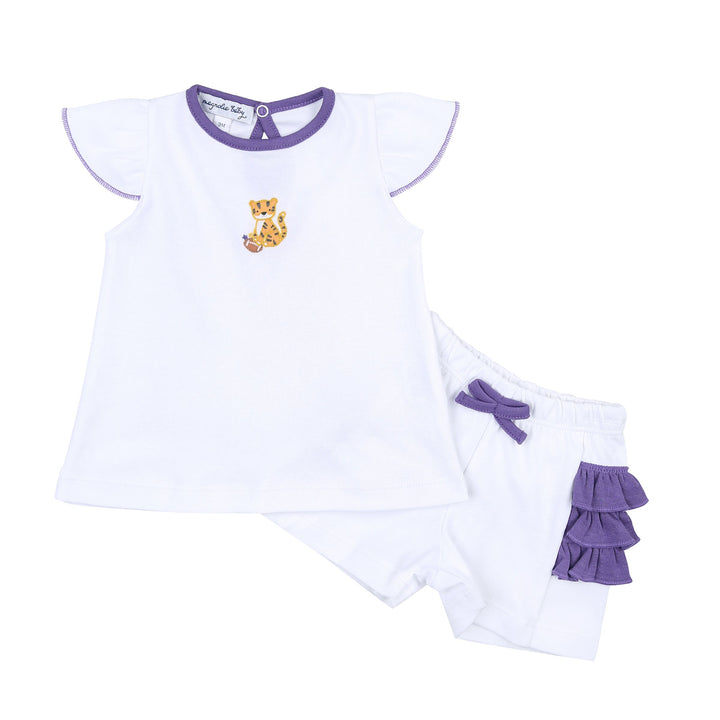 Tiger Football Embroidered Ruffle Flutters Short Set