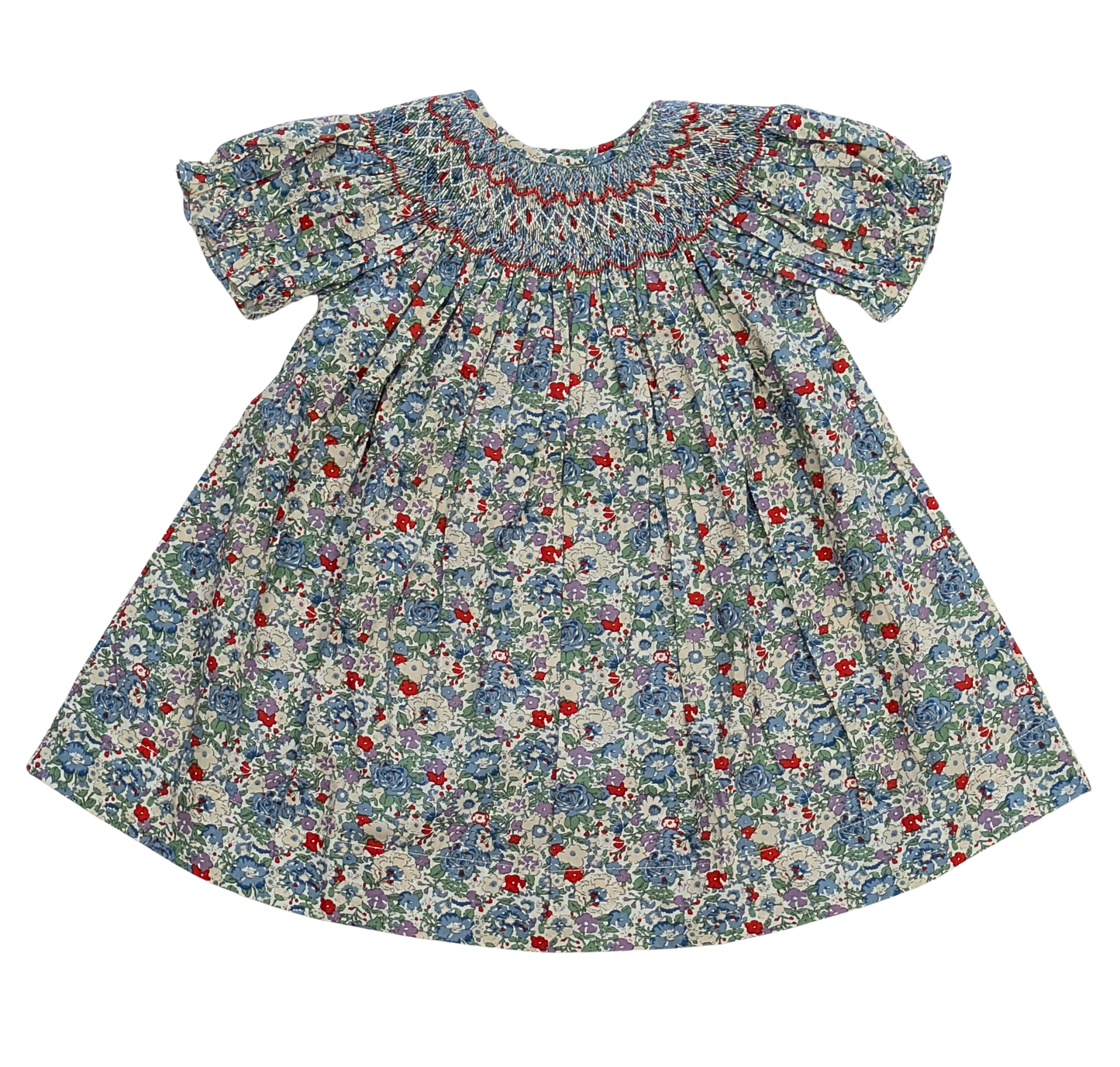 Megan Blue Floral Smocked Dress