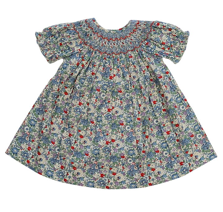 Megan Blue Floral Smocked Dress
