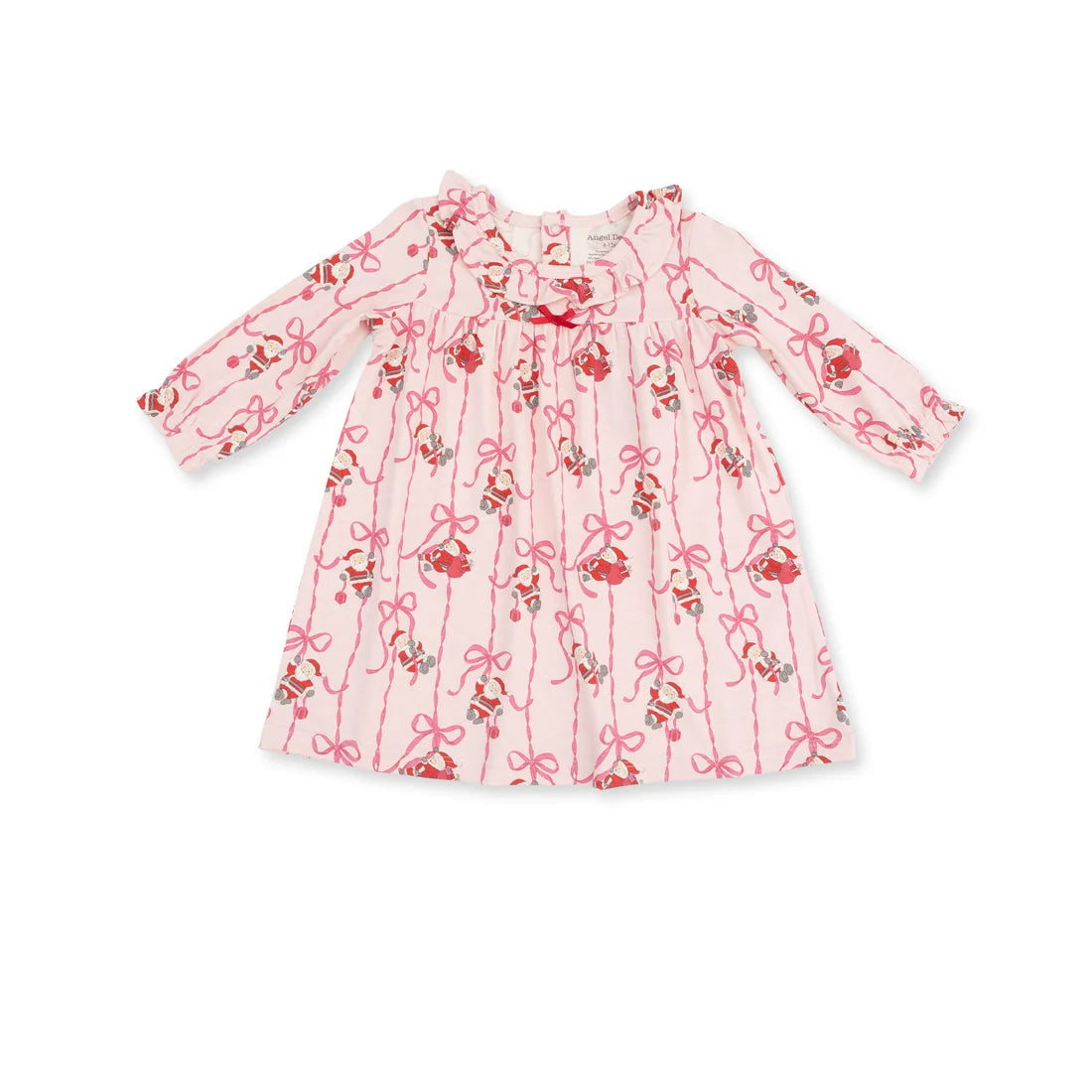 Bows & Santa Knit Long Sleeve Gown with Ruffle Collar