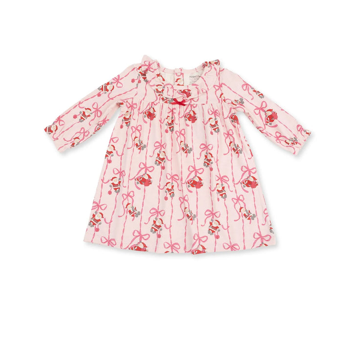 Bows & Santa Knit Long Sleeve Gown with Ruffle Collar
