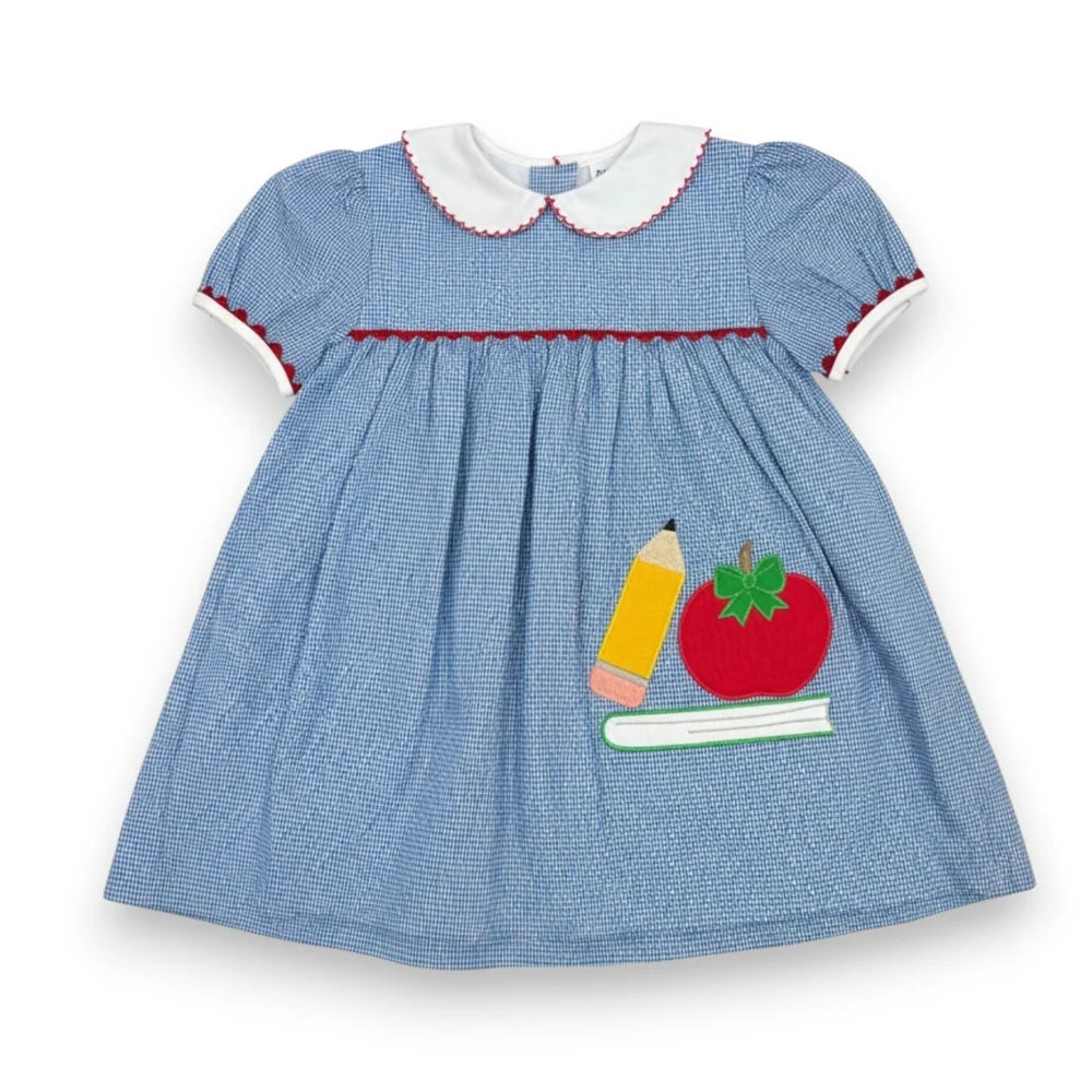 Petit Ami Apple & Book Emb Dress & Bloomer