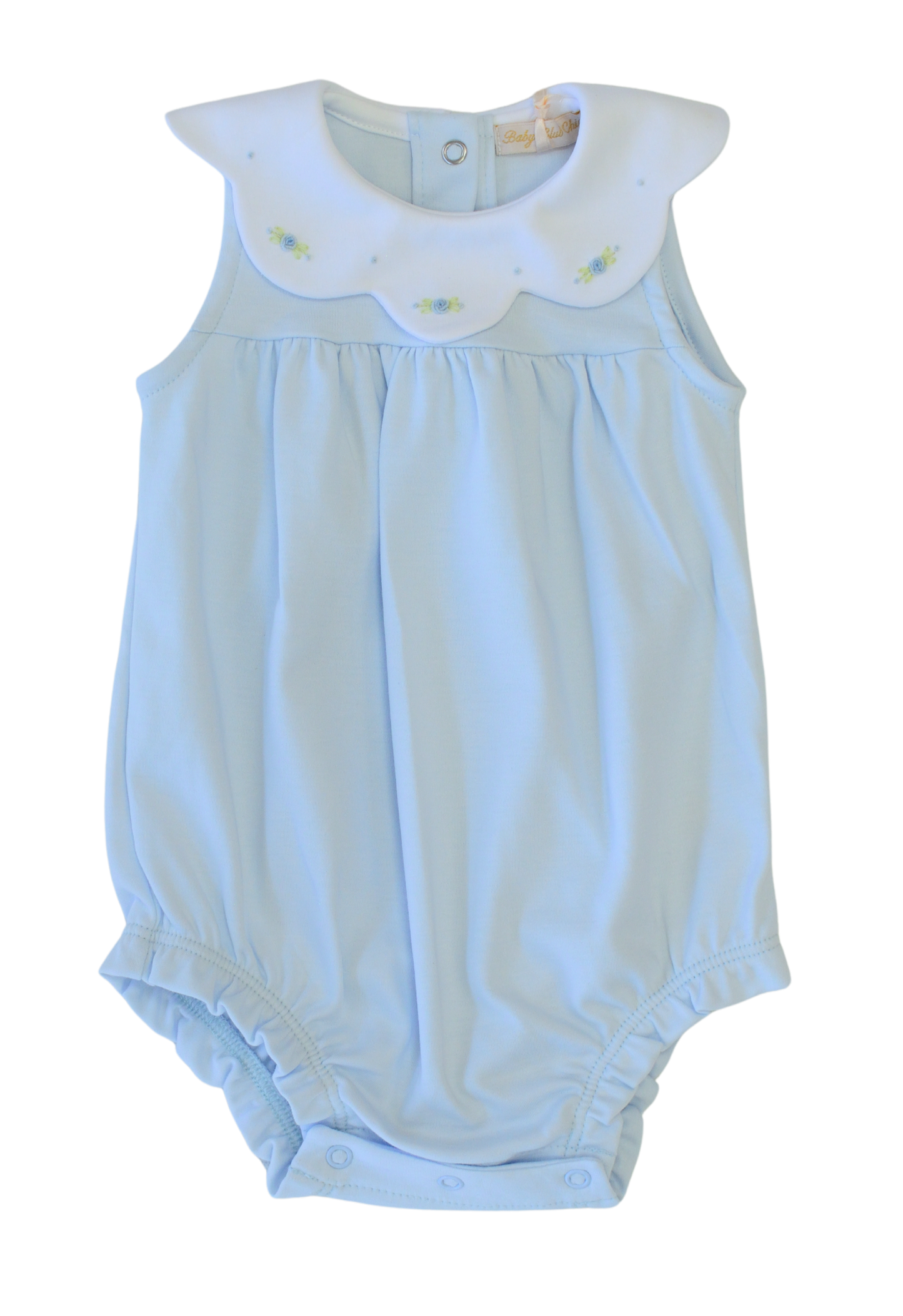 Sweet Roses Pink - Blue Bib Bubble with Embroidery