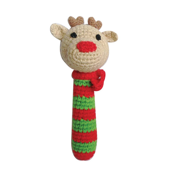 Reindeer Hand-Crochet Stick Rattle: 6" Rattle
