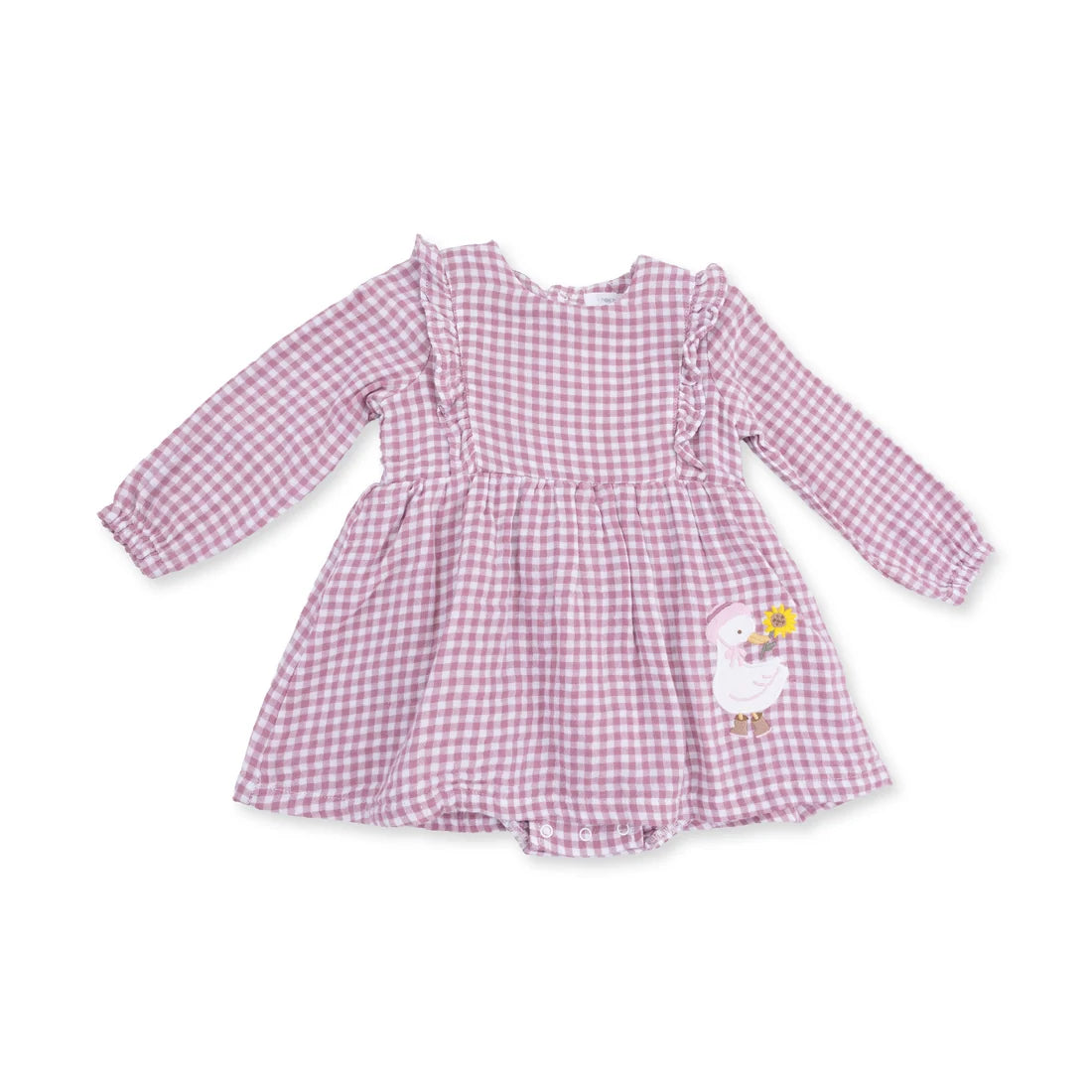 Berry Gingham Long Sleeve Ruffle Bubble with Skirt