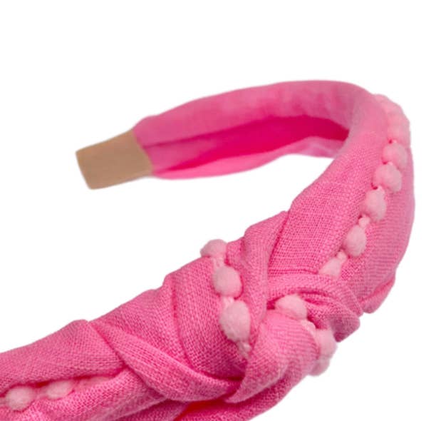 Preppy Pom Knot Headband - Pink