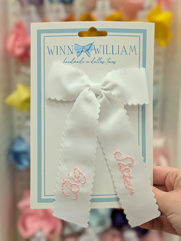 Big Sister Hand-Embroidered Bow Scalloped Edge