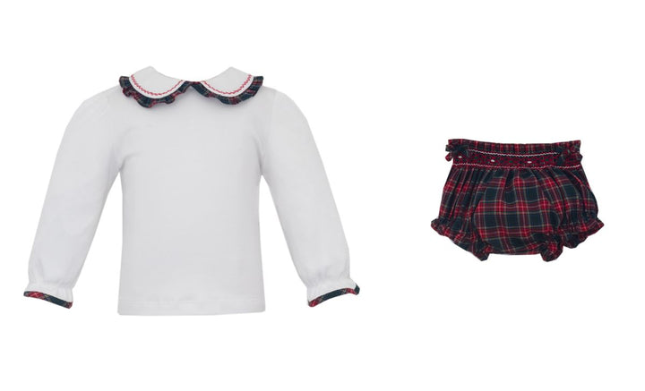 Green & Red plaid w/ White knit top L/S - Bloomer set