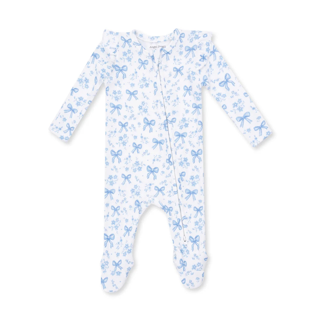 Blue Bows & Flowers 2 Way Ruffle Sleeve Zipper Footie