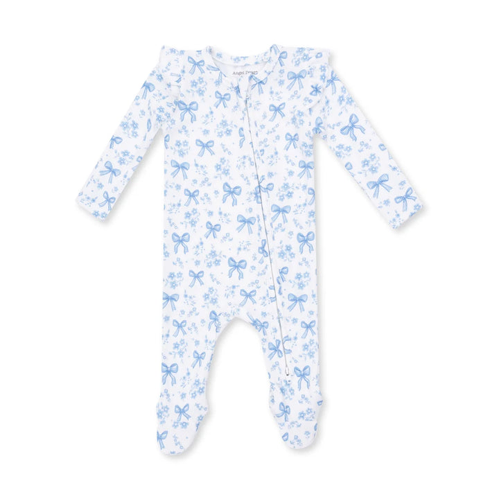 Blue Bows & Flowers 2 Way Ruffle Sleeve Zipper Footie