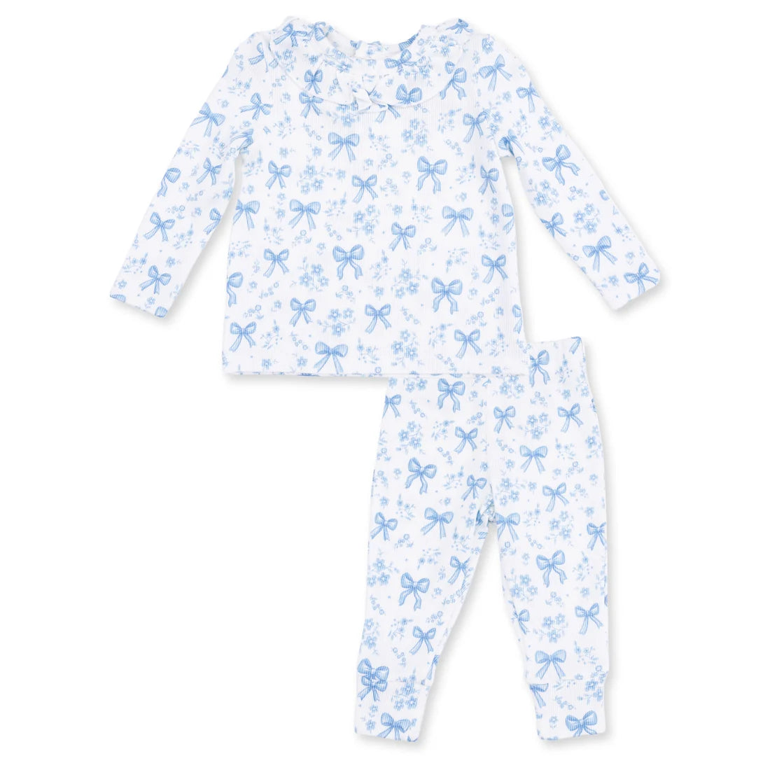 Blue Bows and Flowes Long Sleeve Ruffle Top and Pant
