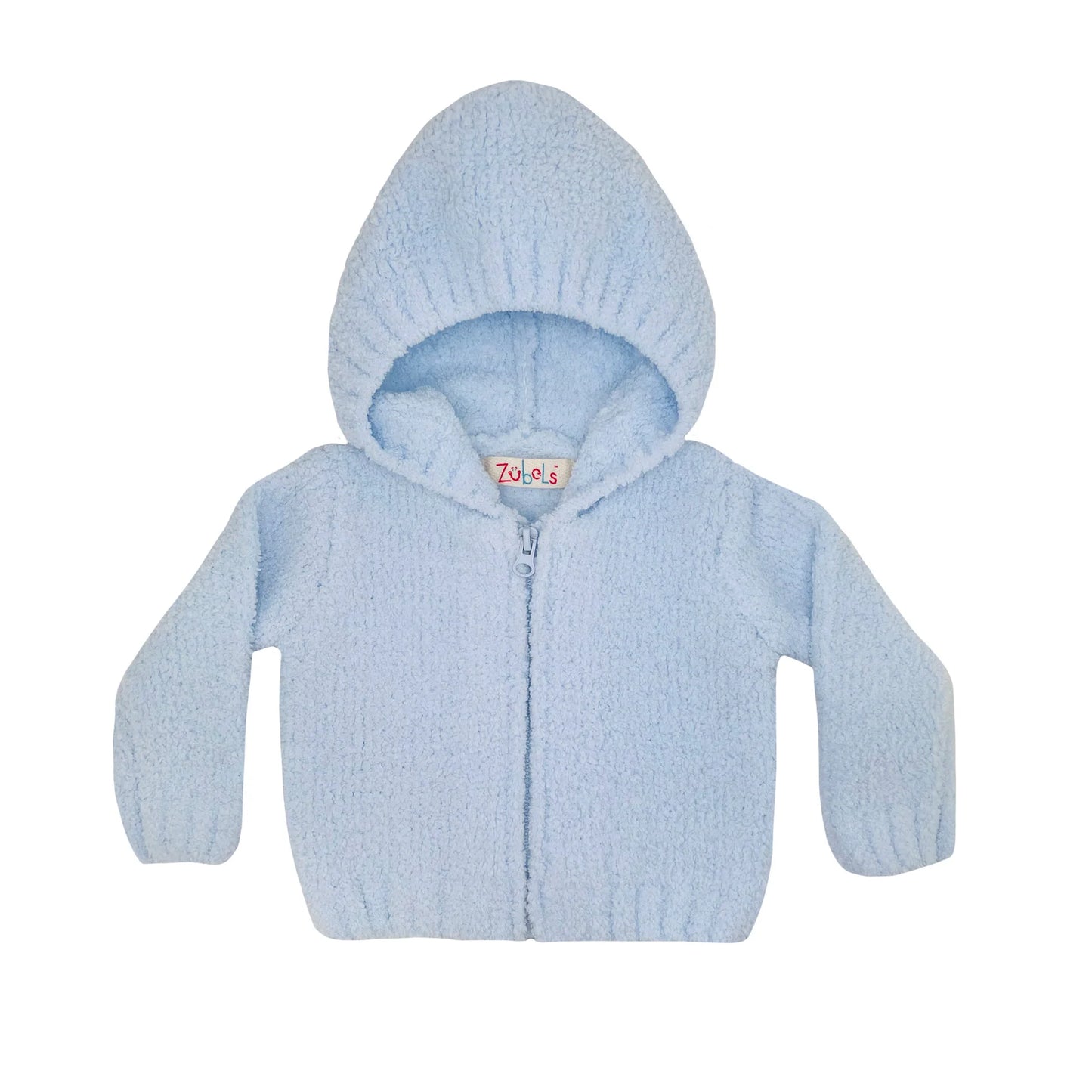 Chenille Hooded Zip Up Sweater-Blue