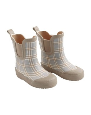 Blue Plaid Rain Boots