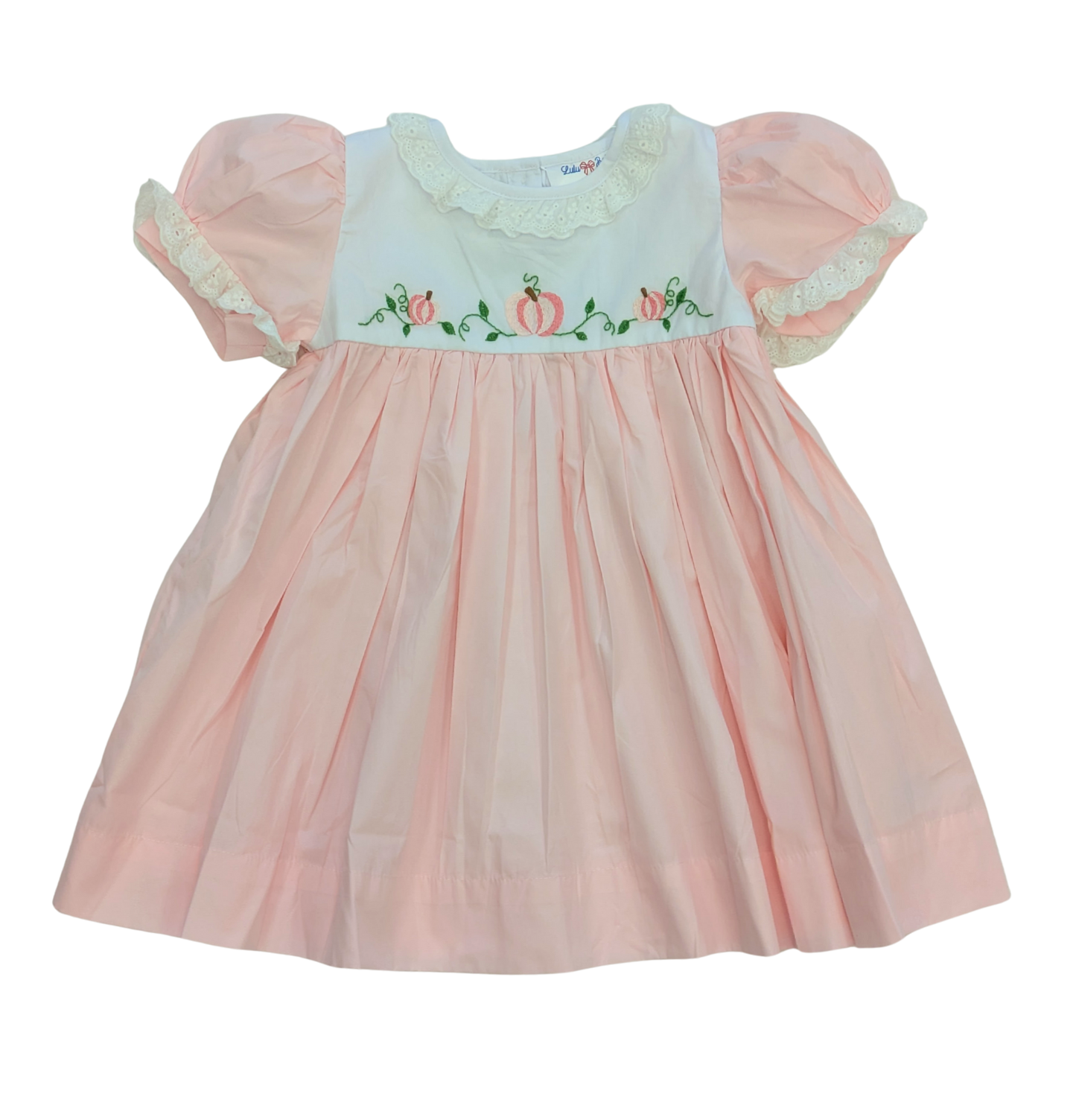 Nala Pink Hand Embroidered Pumpkin Dress Ruffle Collar