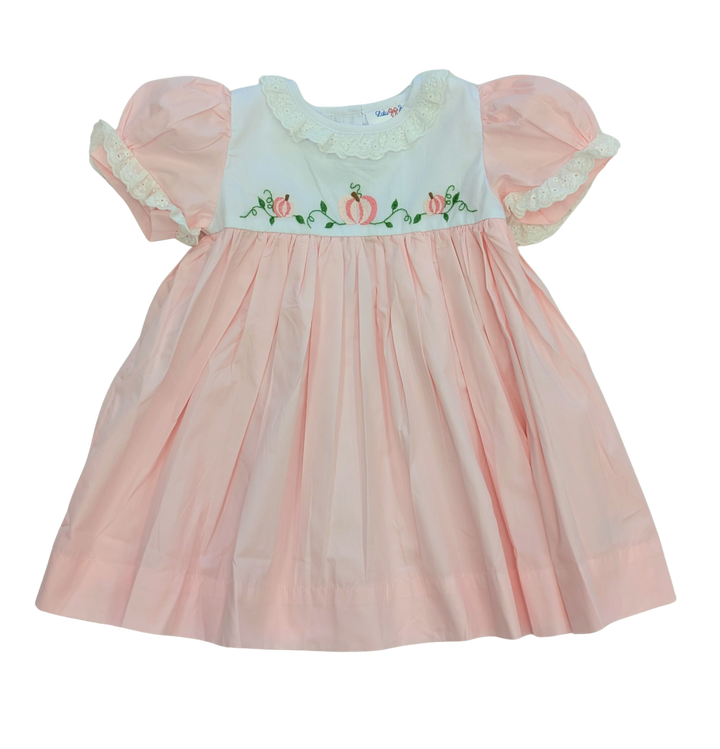 Nala Pink Hand Embroidered Pumpkin Dress Ruffle Collar