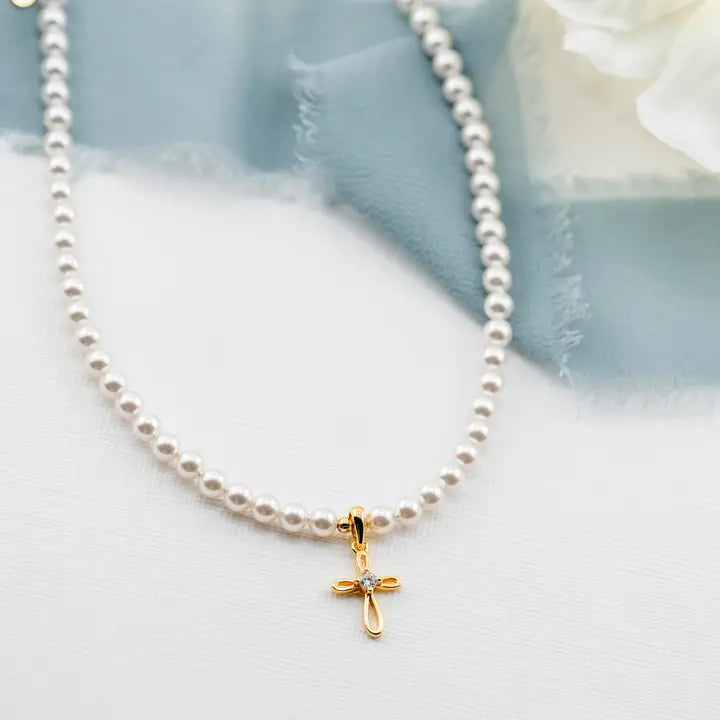 Girls 14K Gold Plated First Communion Kids Cross Necklace - Jayde