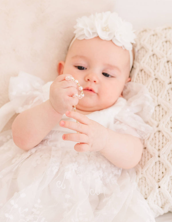 Gold-Plated Sterling Silver White Baby Rosary Baptism Gift