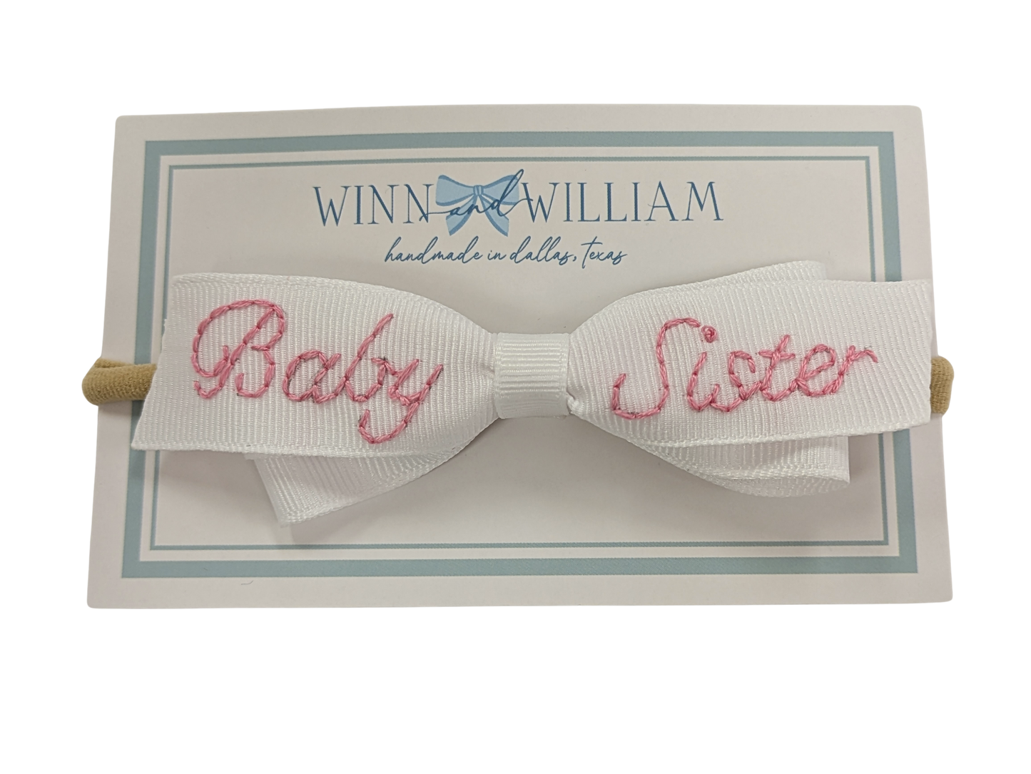 The Lottie Bow - Baby Sister Hand-Embroidered Bow - Small