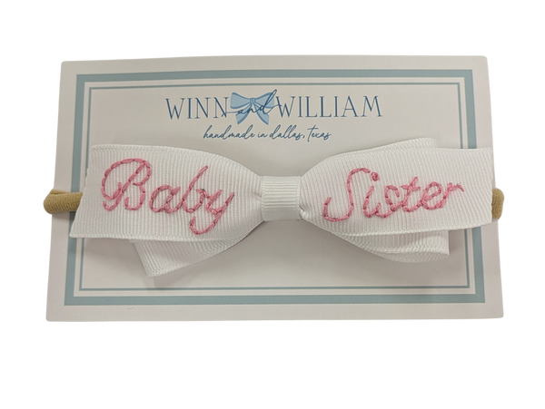 The Lottie Bow - Baby Sister Hand-Embroidered Bow - Small