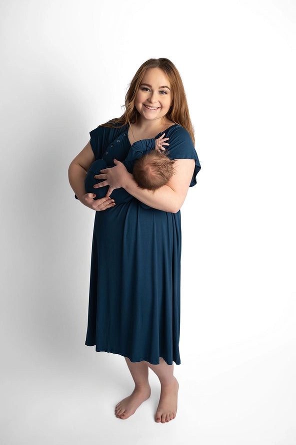 Navy Blue Maternity Mommy Labor and Delivery/ Nursing Gown
