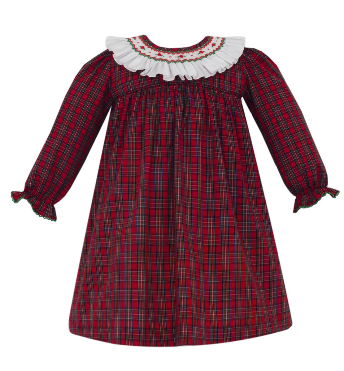 Catherine- Red plaid float dress w/ smocked collar L/S