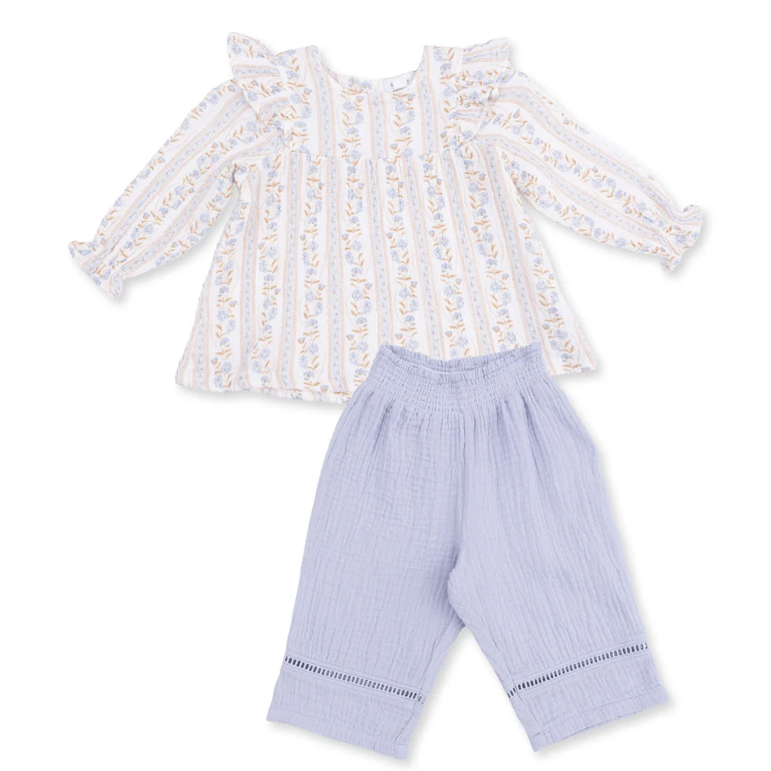 Catarina Floral  Long Sleeve Ruffle Tunic and Smocked Waist Pant