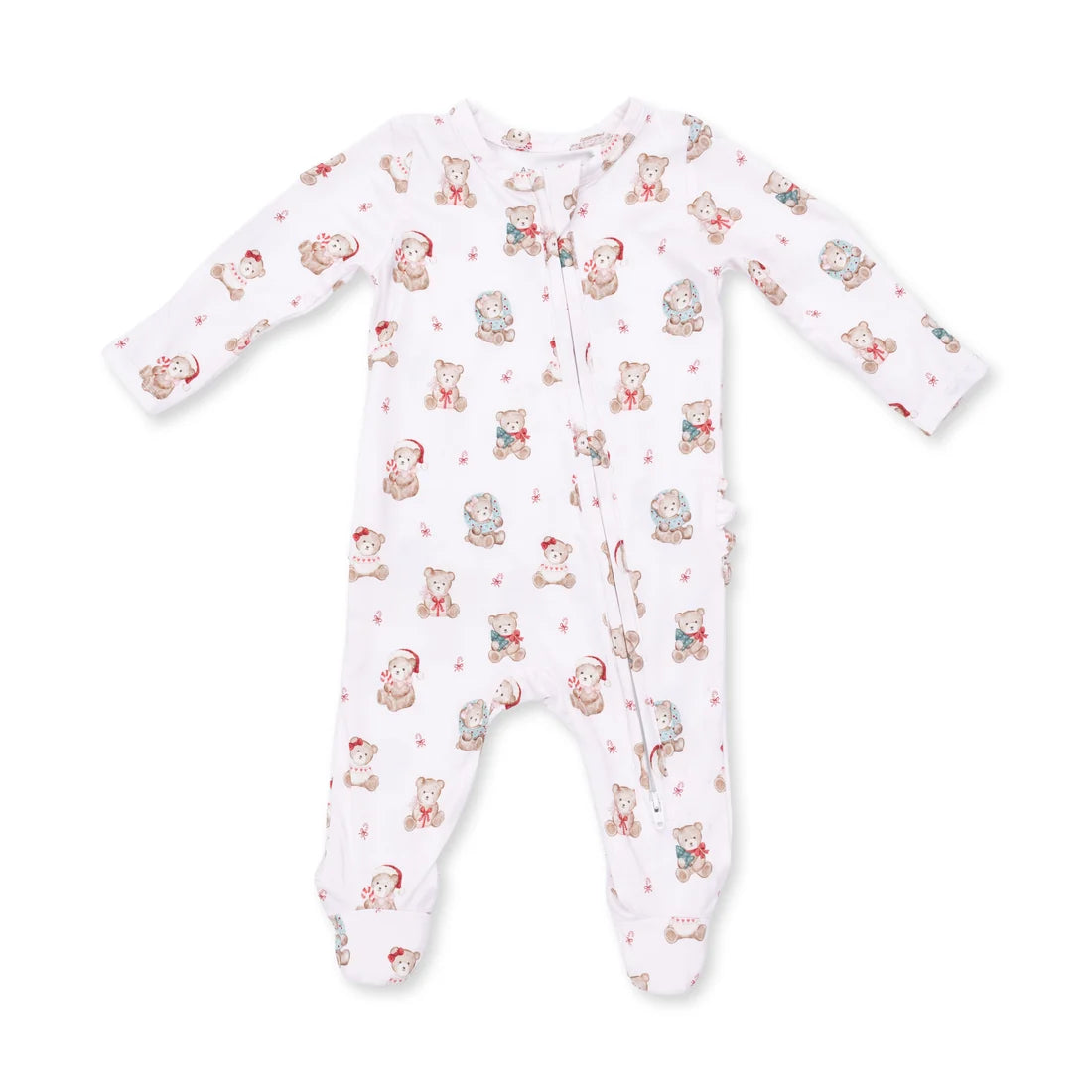 Christmas Teddy Bears 2 Way Ruffle Back Zipper Footie