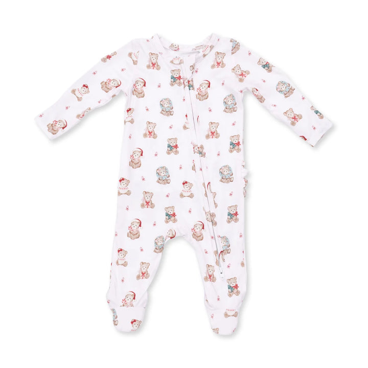 Christmas Teddy Bears 2 Way Ruffle Back Zipper Footie