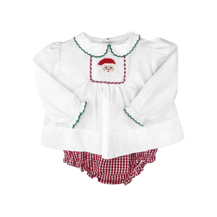 Girls-Santa Diaper Set with Santa Smocking and Picot Trim