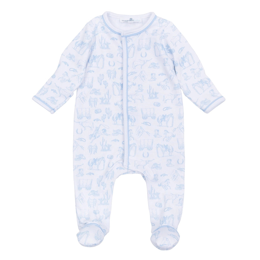Wild West Toile Footie Blue