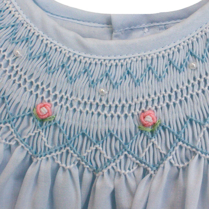 Daygown with Heart Smocking & Pearls - Blue
