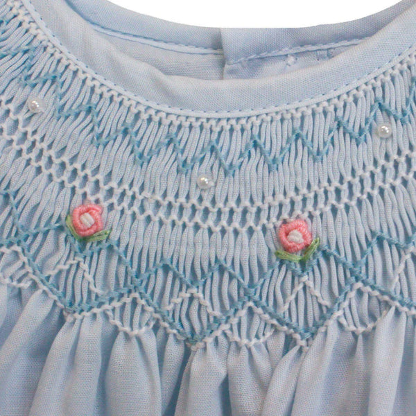 Daygown with Heart Smocking & Pearls - Blue