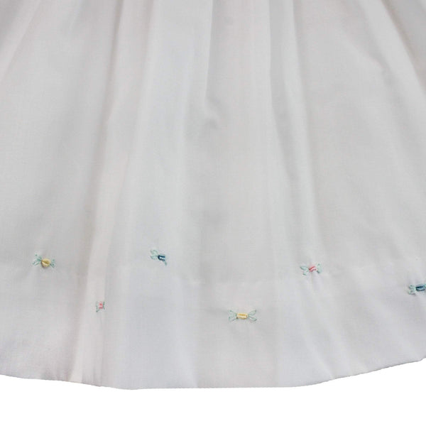 White Smocked Daydress and Hat with Raglan Sleeves and Embroidered Hem