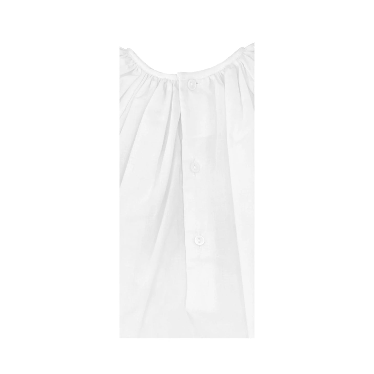 White Smocked Daydress and Hat with Raglan Sleeves and Embroidered Hem