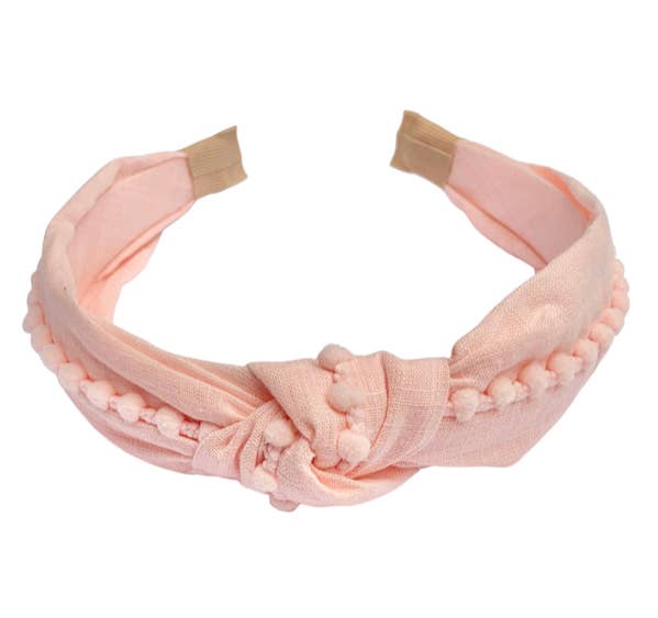 Preppy Pom Knot Headband - Light Pink