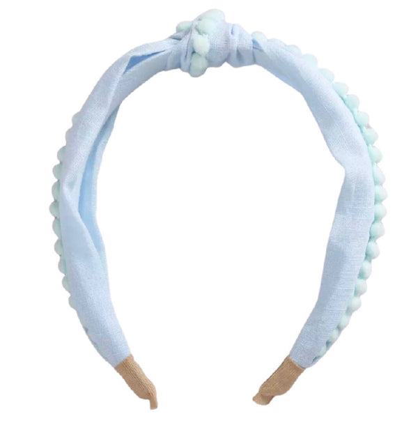 Preppy Pom Headband - Light Blue