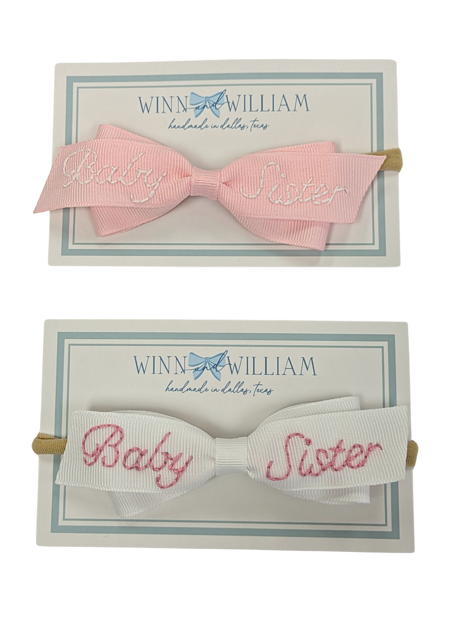 The Lottie Bow - Baby Sister Hand-Embroidered Bow - Small