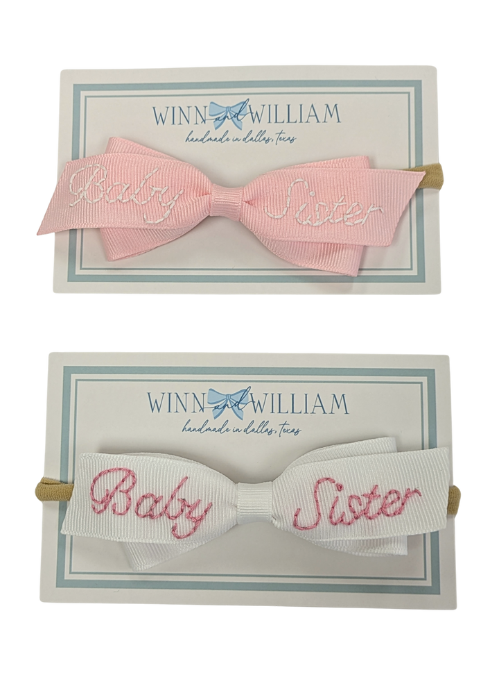 The Lottie Bow - Baby Sister Hand-Embroidered Bow - Small