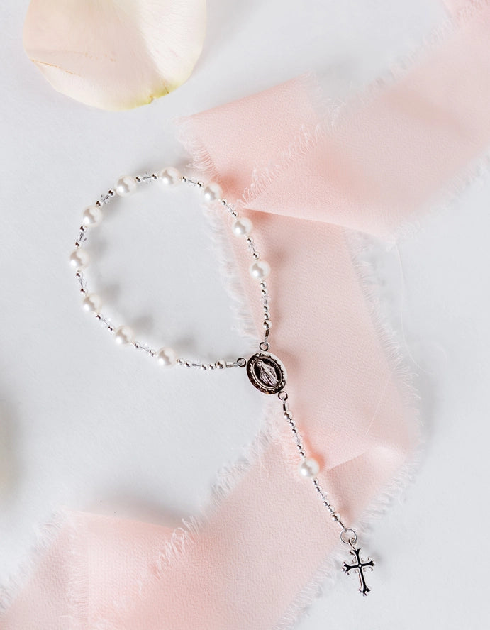 Sterling Silver White Baby Rosary Baptism Christening Gift