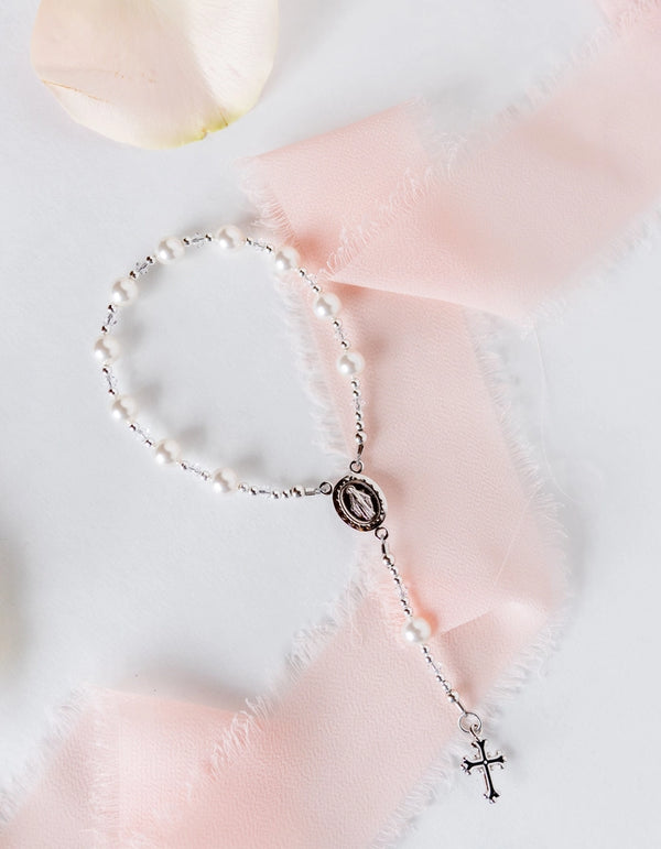 Sterling Silver White Baby Rosary Baptism Christening Gift