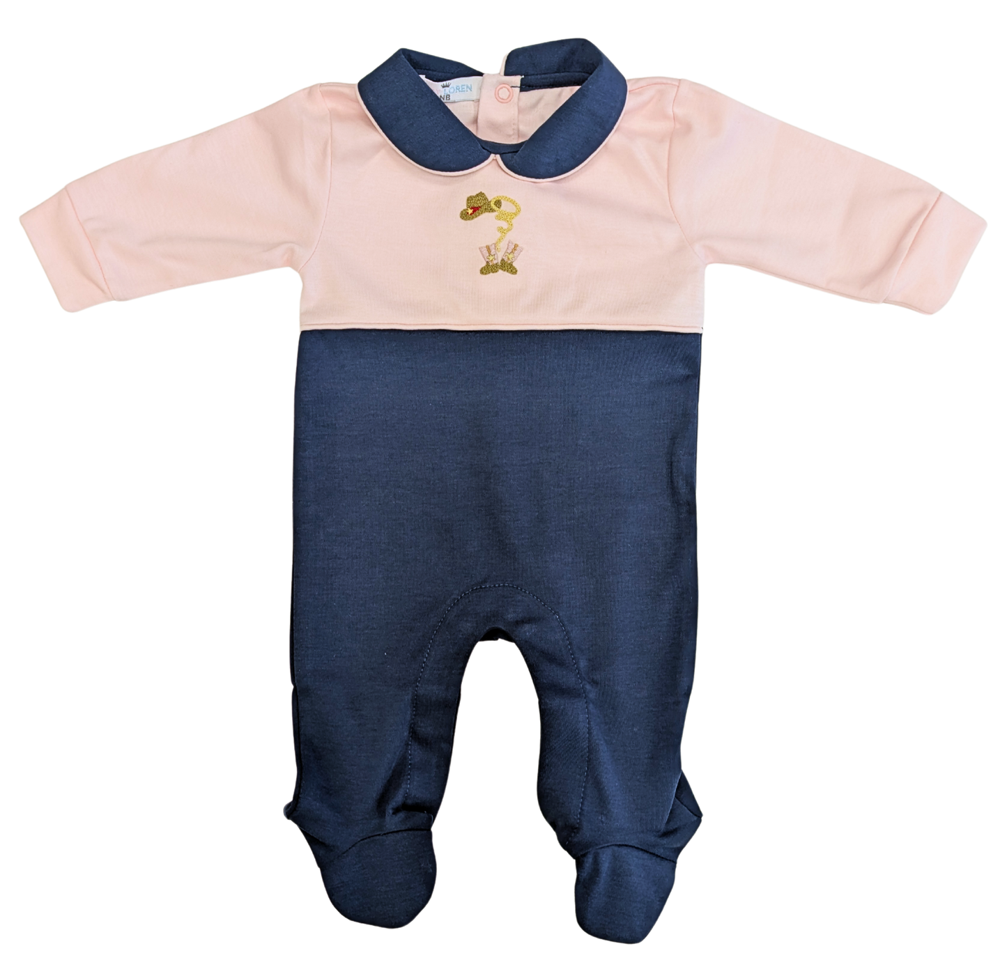 Pink Boots and Buckles Hand Embroidered Footie