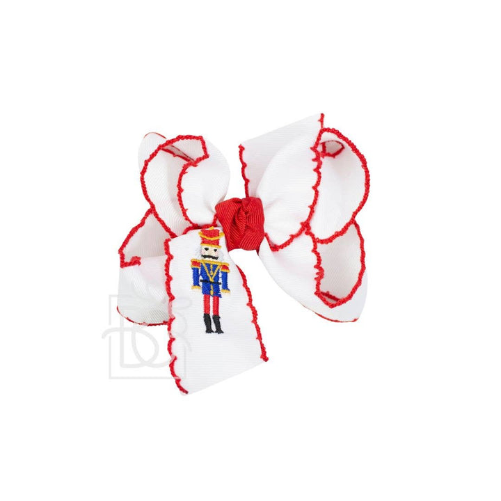 Embroidered Classic Nutcracker Crochet Edge Bow on Clip: 4.5" Large