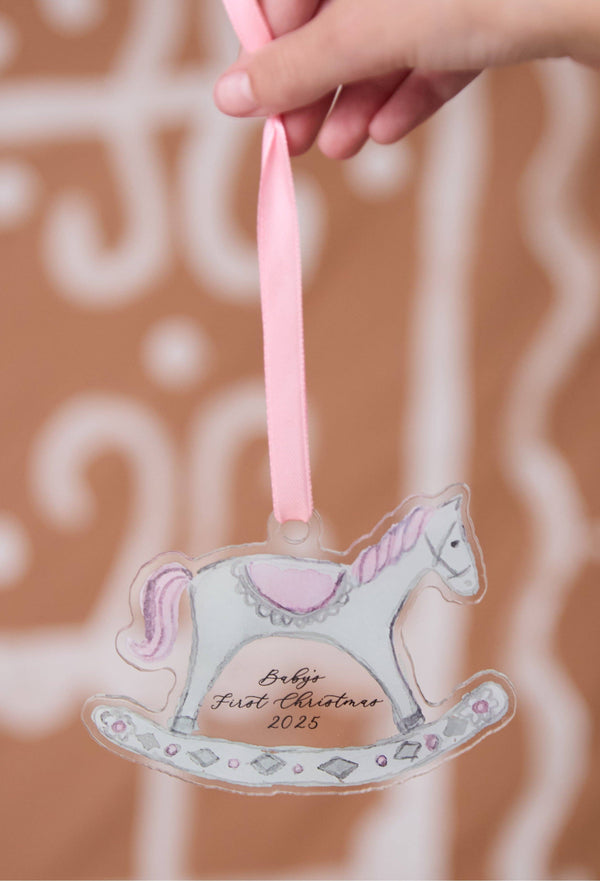 Pink-Baby’s First Christmas 2025 Rocking Horse Ornament