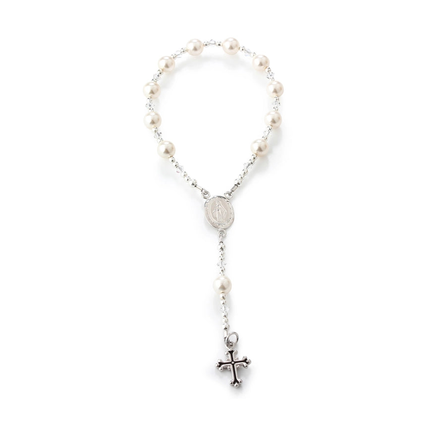 Sterling Silver White Baby Rosary Baptism Christening Gift
